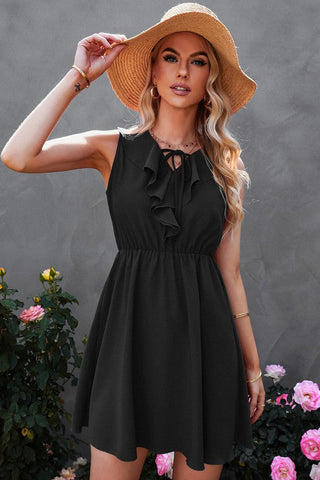 Ruffle Trim Dress - Black