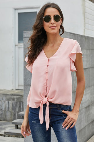 Flutter Sleeve Botton Down Top - Pink