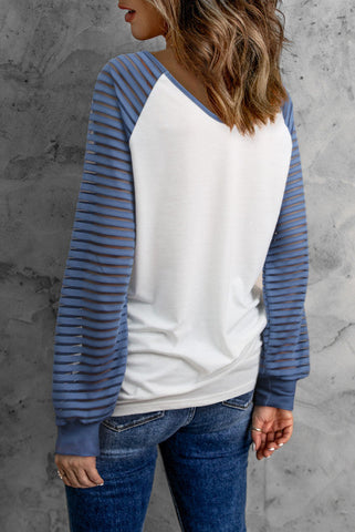 Mesh Sleeve Top - White and Blue