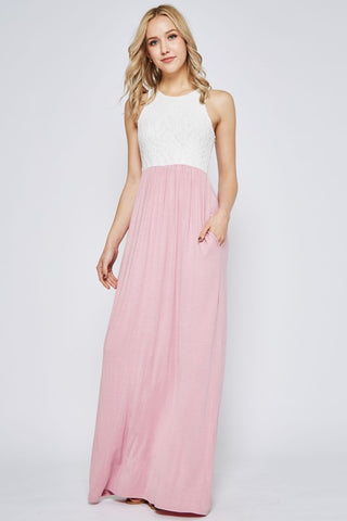 Lace Racerback Maxi Dress - Pink