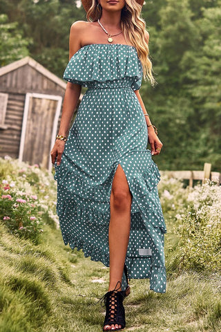 Polka Dot Strapless Maxi Dress - Green