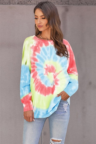 Crew Neck Tie Dye Top - Rainbow