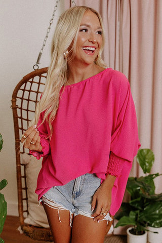 Smocked Wrist Shift Top - Rose