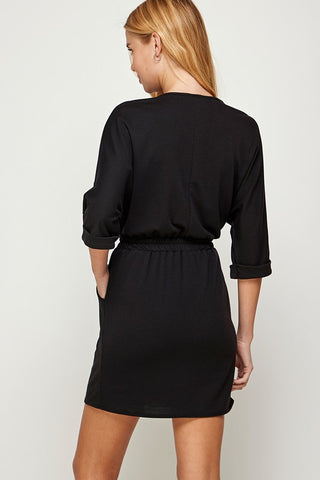 Casual Elastic Waist Dress - Navy