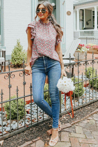 Ditsy Floral Print Ruffle Top