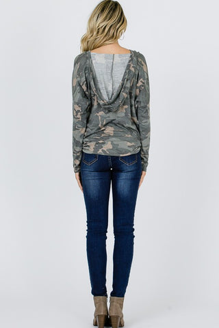 Button Up Hooded Camo Top