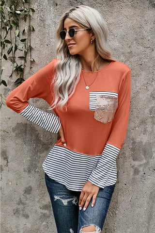 Sequined Pocket Top - Orange