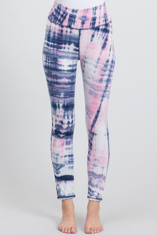 Tie Dye Knit Leggings - Navy and Pink