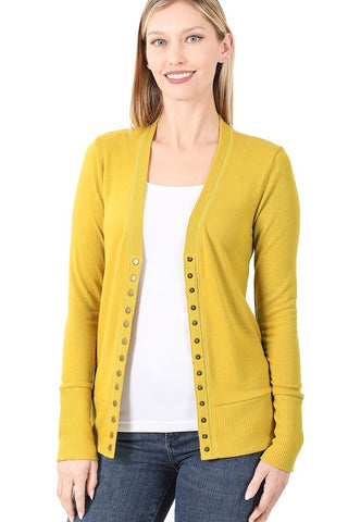 Snap Up Cardigan - Golden Wasabi