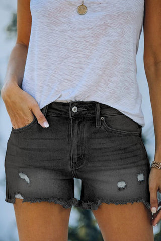 Stretch Cut Off Jean Shorts - Black
