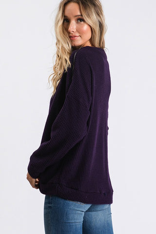 Off Shoulder Waffle Weave Top - Black