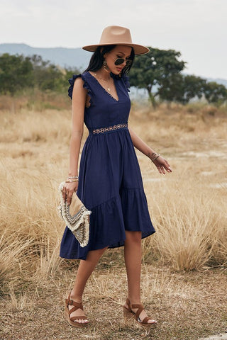 Crochet Detail Dress - Navy