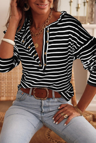 Striped Button Up Top - Black