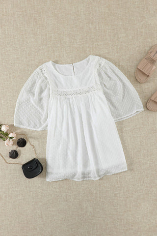 Swiss Dot Half Sleeve Top - White