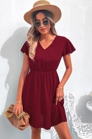 Simple Solid Dress - Wine