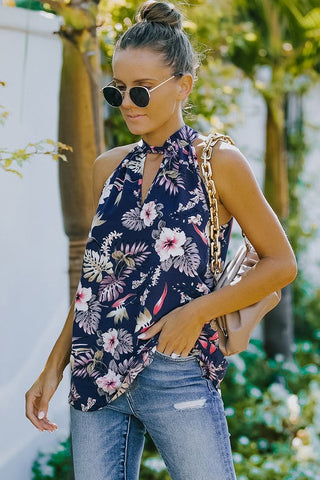 Floral Halter Top - Navy