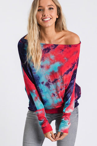Tie Dye Dolman Top - Mint and Red