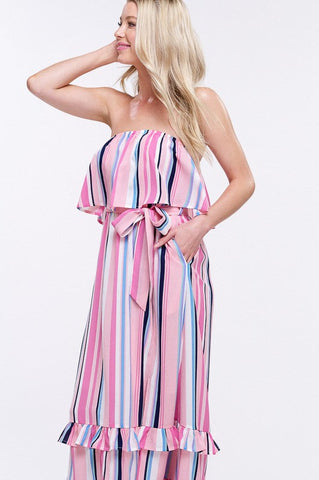 South of the Border Strapless Striped Maxi Dress - Pink Mix