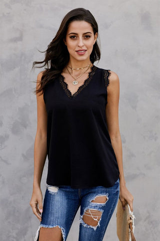 Sleeveless Eyelash Tank - Black