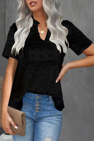 Short Sleeve Boho Top - Black