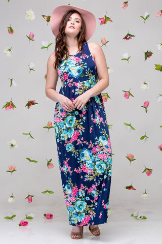 Garden Party Maxi Dress Plus - Navy