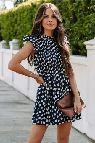 Polka Dot Sleeveless Dress - Navy