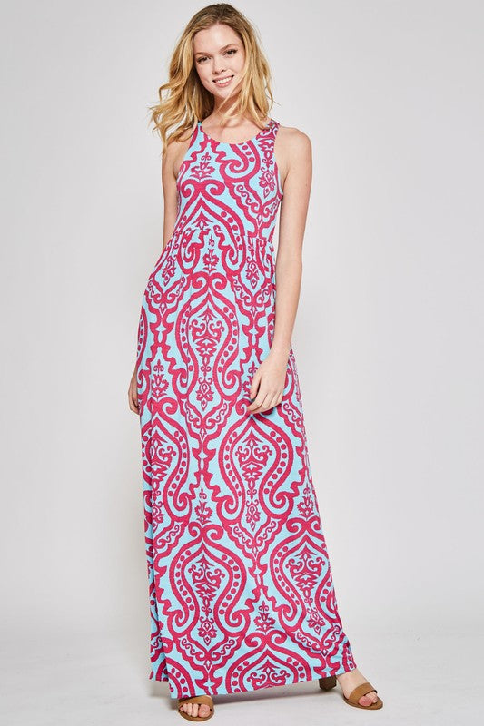 damask party dress Navy Rose Damask Strapless Cat-Eye Bodice Maxi Dress with Ruffle Hem in Midnight Navy Damask (Floral)