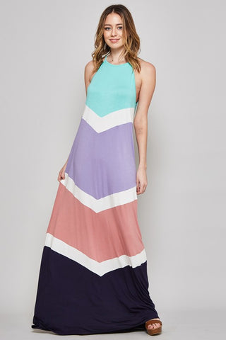 Color Block Maxi Dress - Mint and Lavender