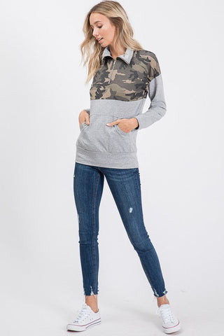 Zip Up Camo Top - Gray