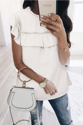 Flutter Sleeve Top - White