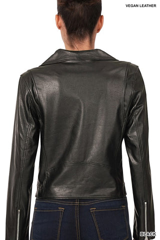 Vegan Leather Moto Jacket - Black