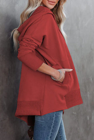 Henley Style Fall Hoodie - Red