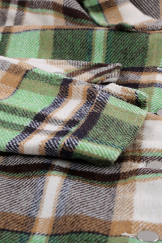Flannel Plaid Shacket with Pockets - Green