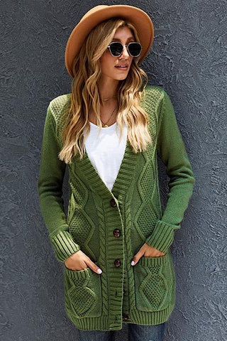 Cozy Textured Cardigan - Green