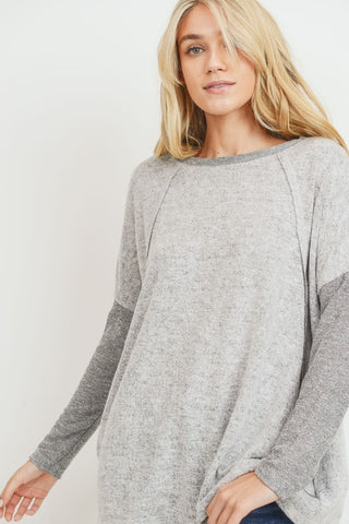 Contrast Sleeve Dolman Sleeve Top - Gray