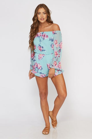 Off Shoulder Romper - Tropical Floral
