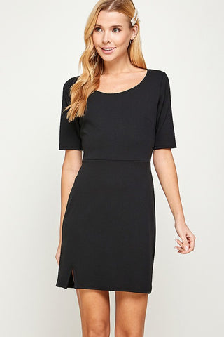 Half Sleeve Fitted Dress - Black