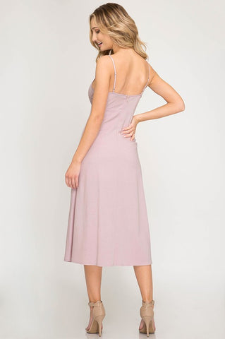 Button Up Midi Spaghetti Strap Dress - Dusty Pink