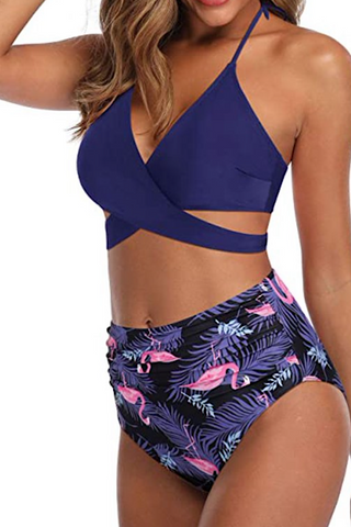 Cross Wrap One Piece Swimsuit - Purple Flamingo