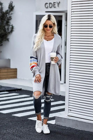 Long Balloon Rainbow Sleeve Cardigan - Pink