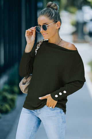 Off Shoulder Top with Button Sleeves - Olive