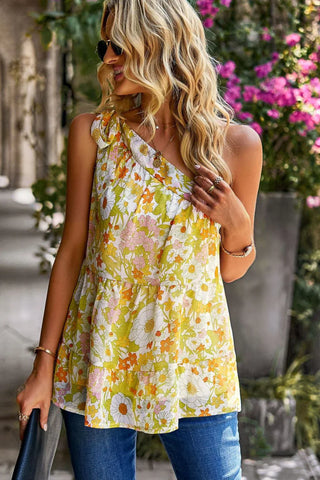 One Shoulder Flowy Top - Yellow