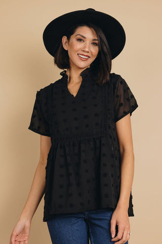 Short Sleeve Boho Top - Black