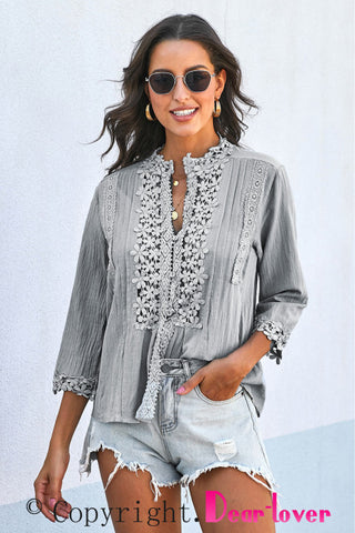 Daisy Crochet Blouse - Gray