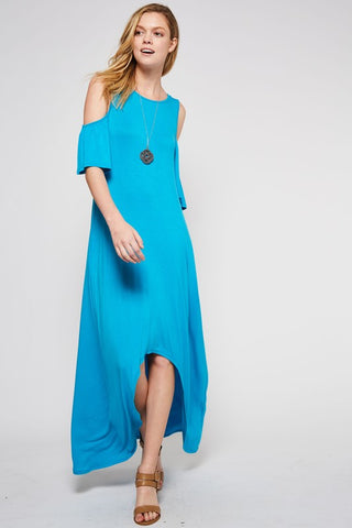 Cold Shoulder Maxi Dress - Turquoise