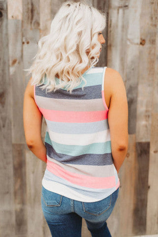 Striped Tank Top with Sequined Pocket