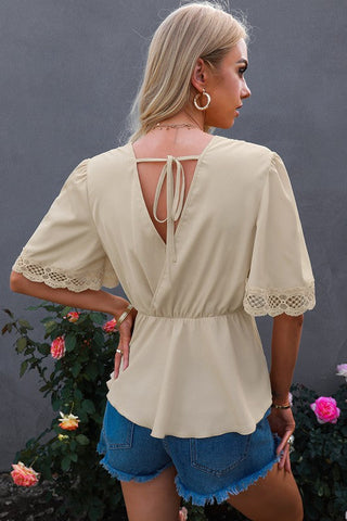 Short Sleeve Elastic Waist Top - Apricot