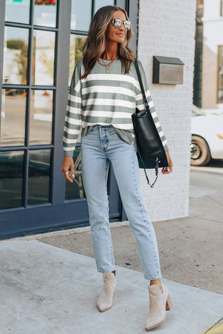 Soft Striped Long Sleeve Top - Gray