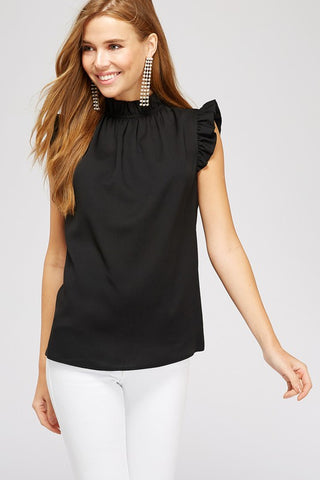 Ruffle Sleeveless Top - Black