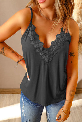 Lace Spaghetti Strap Top - Charcoal